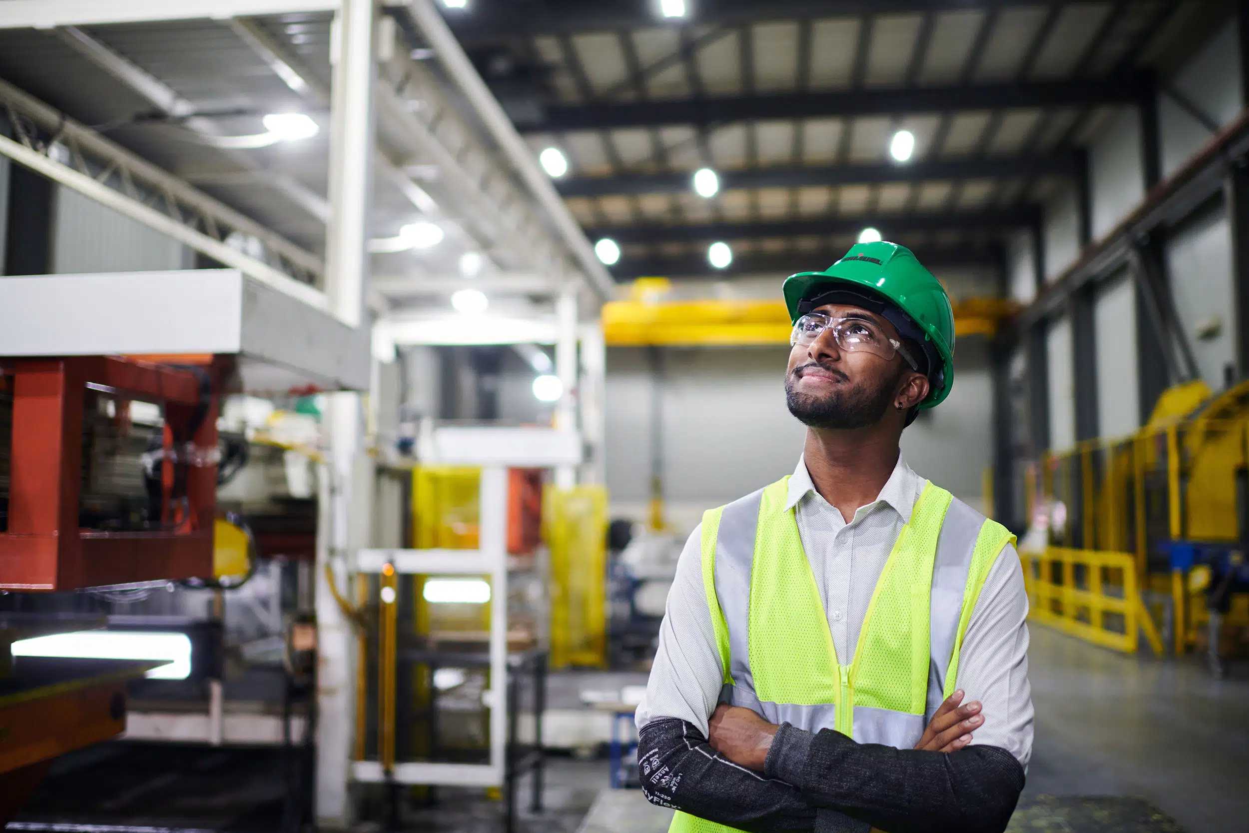An employee inspects production.